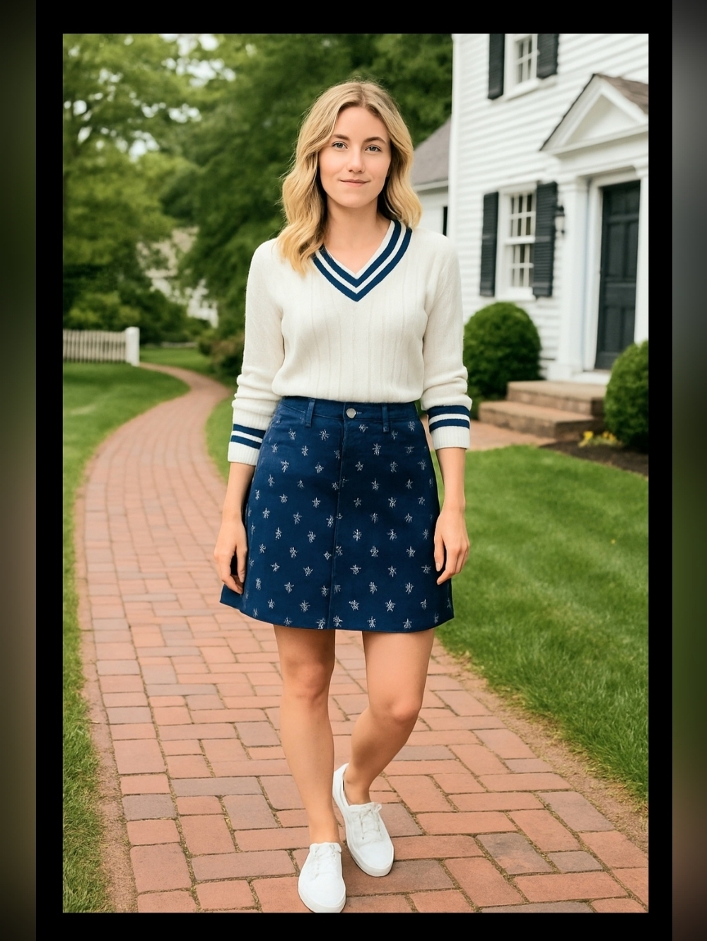 Talbots Classic Denim Jean Skirt Nautical Anchor Print Stretch A-line Mid-thigh‎